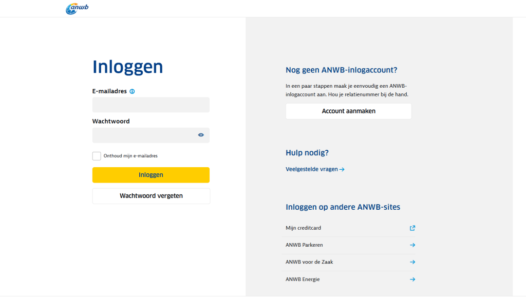 anwb energie inloggen scherm