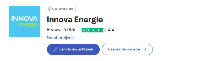Trustpilot-pagina van Innova Energie met de TrustScore