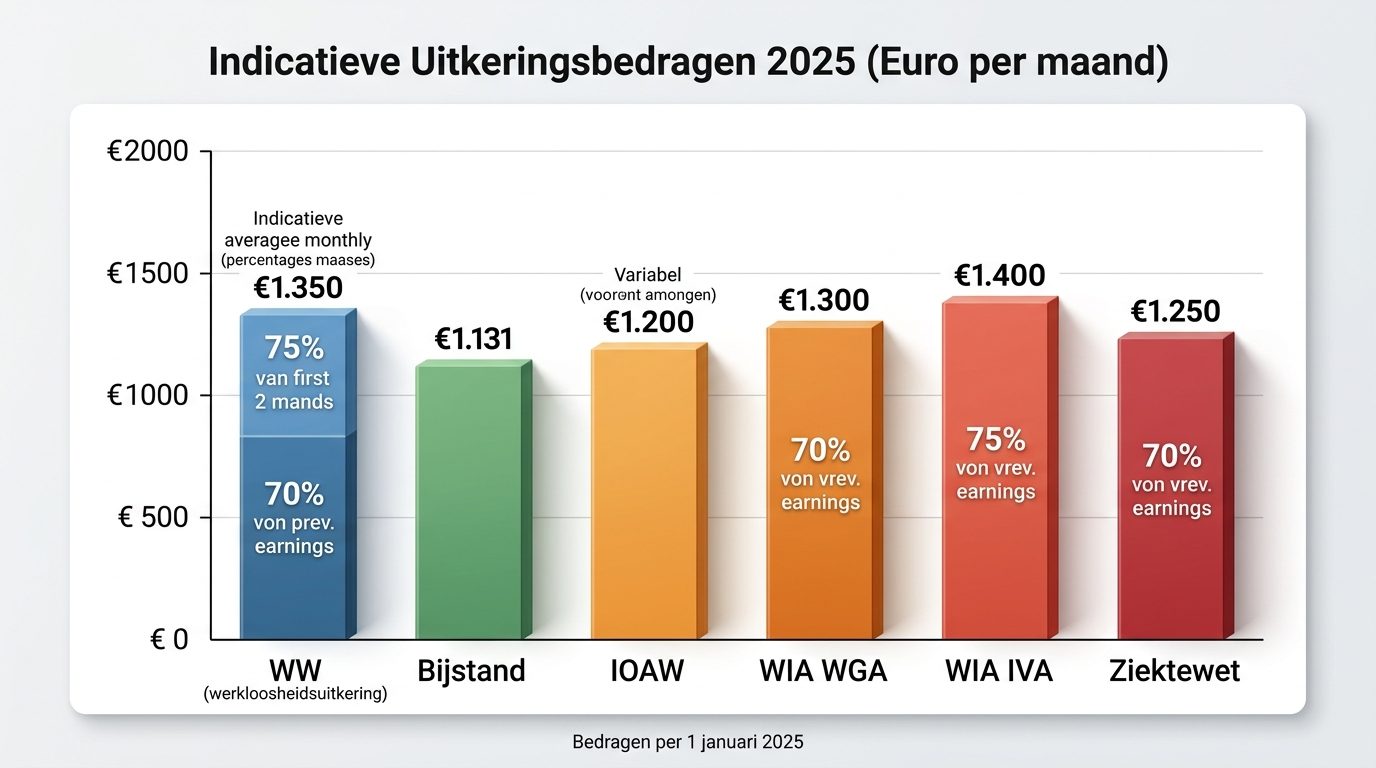 vergelijking uitkeringsbedragen 2025 WW bijstand WIA IOAW
