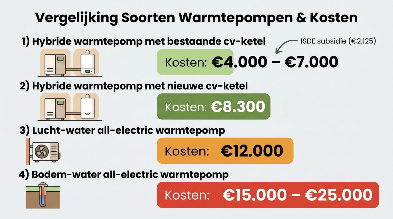 warmtepomp kosten vergelijking hybride lucht-water bodem 2026 prijzen