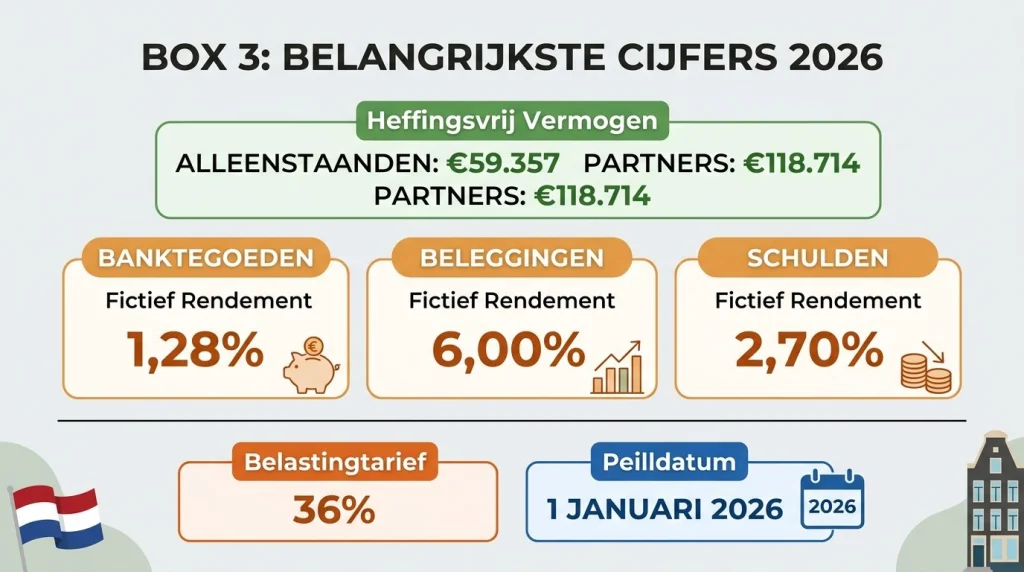 Box 3 2026 tarieven heffingsvrij vermogen fictief rendement belastingtarief