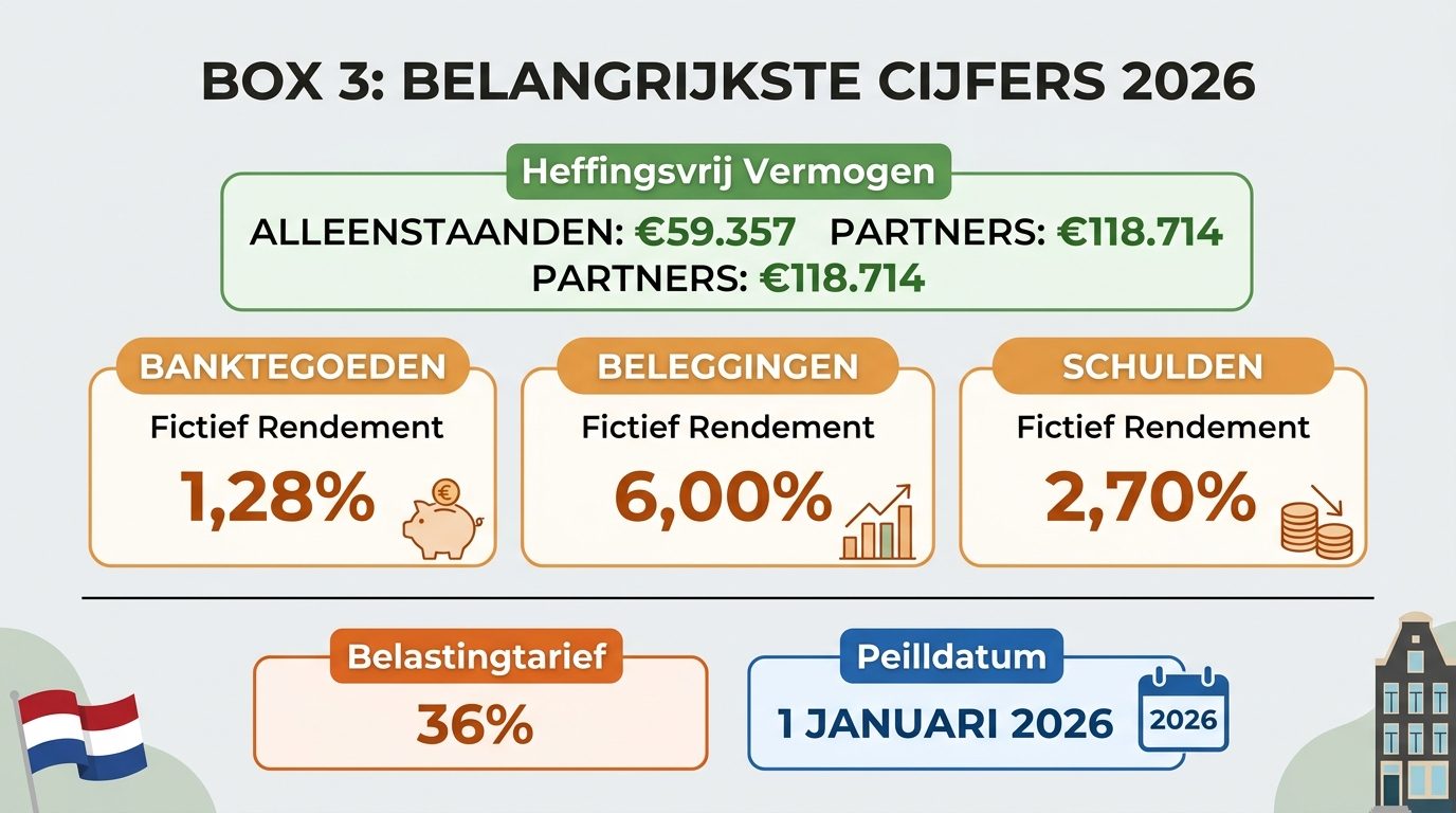 Box 3 2026 tarieven heffingsvrij vermogen fictief rendement belastingtarief