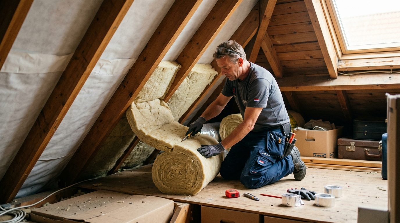 dakisolatie aanbrengen binnenkant zolder tussen dakspanten isolatiemateriaal
