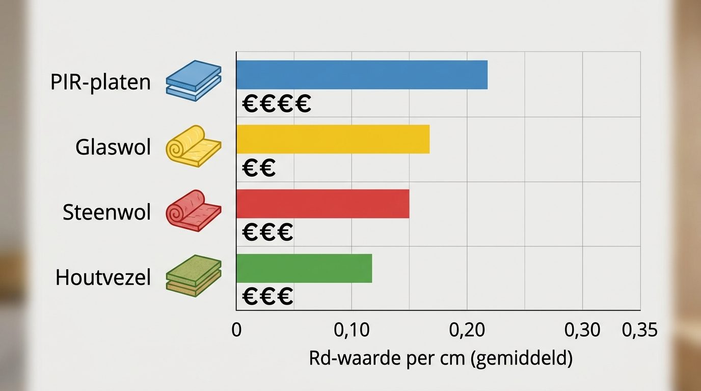 vergelijking isolatiematerialen PIR glaswol steenwol houtvezel rd-waarde dikte