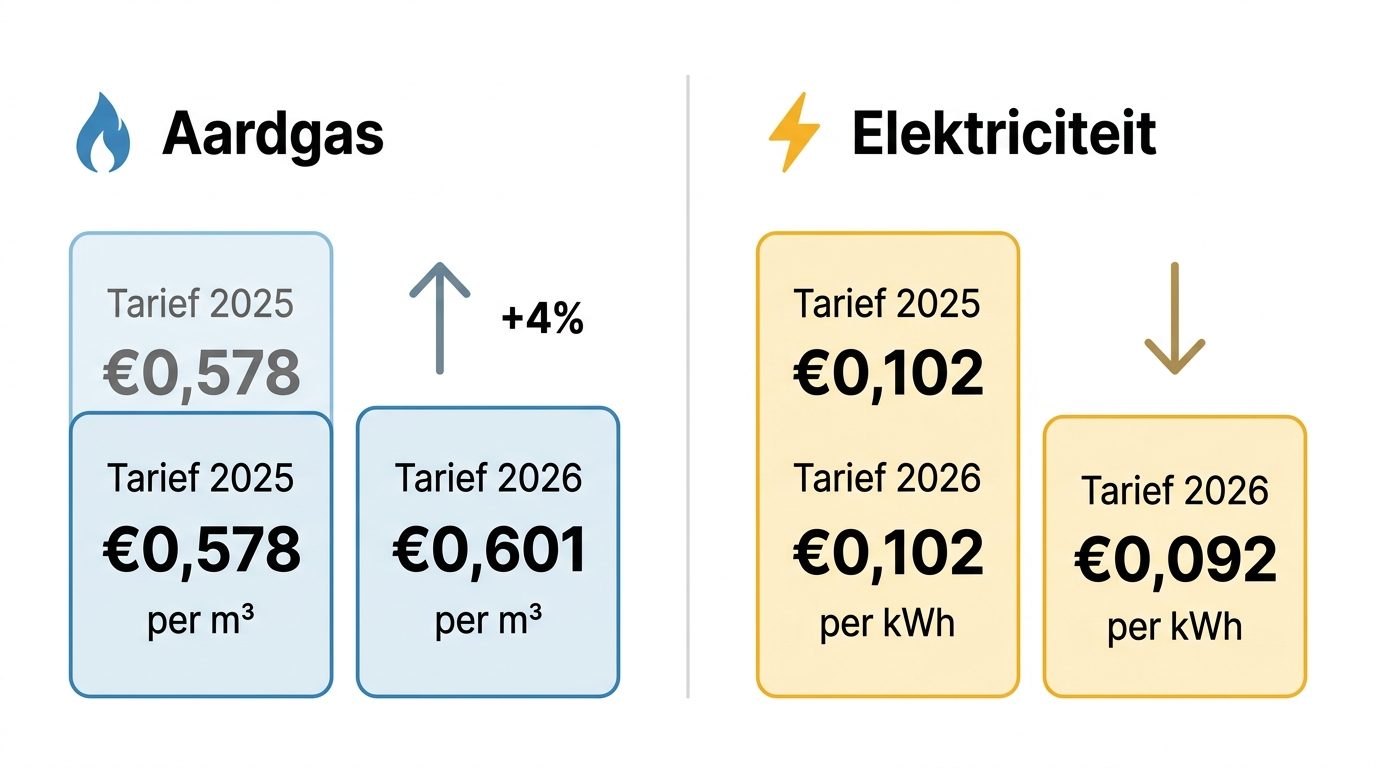 Infographic energiebelasting 2026 gas en stroom tarieven vergelijking 2025