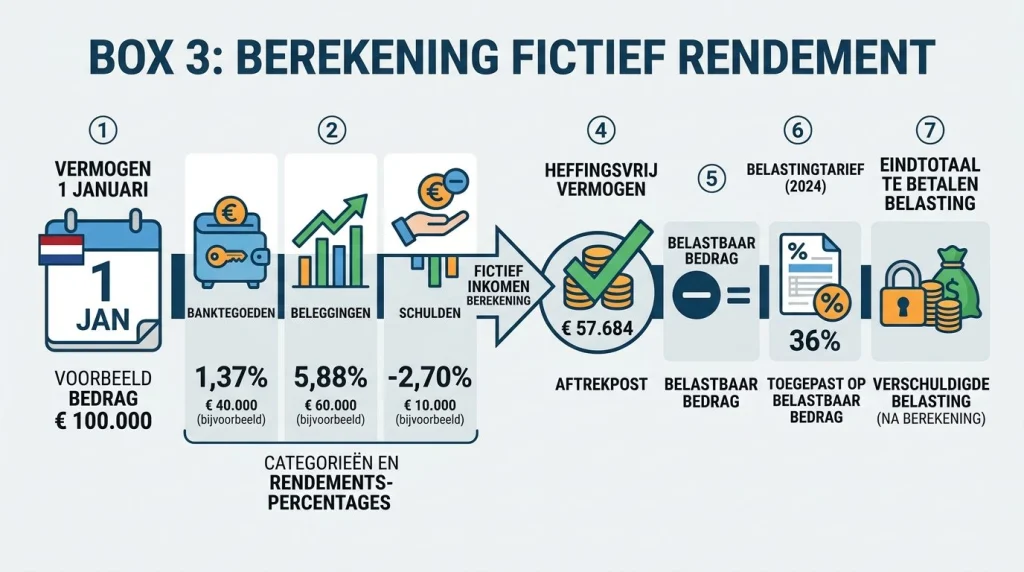 fictief rendement box 3 berekening stappen vermogen naar belasting 2025
