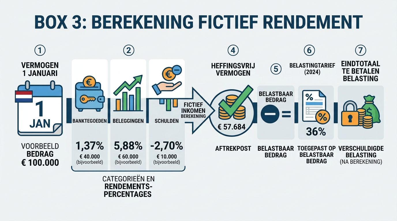 Fictief rendement box 3: berekening in stappen van vermogen naar belasting