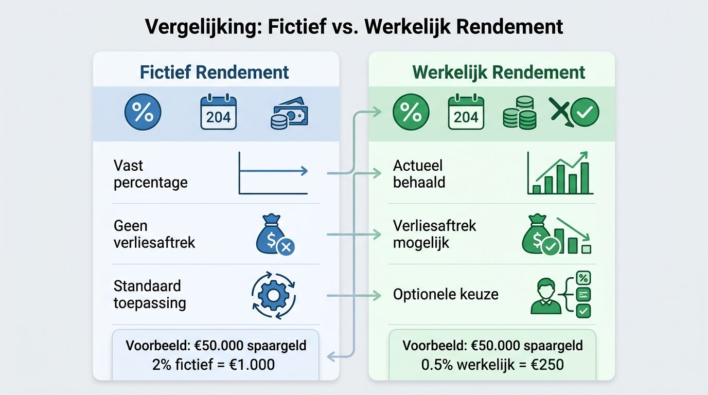 Vergelijking fictief rendement versus werkelijk rendement box 3 infographic