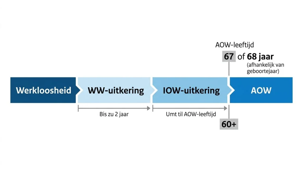 IOW uitkering tijdlijn: werkloosheid WW-uitkering IOW AOW met leeftijden
