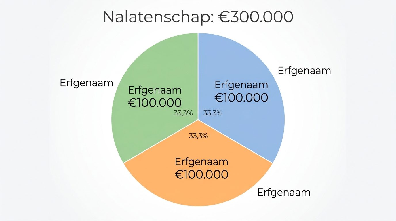 kindsdeel erfenis verdeling cirkeldiagram partner twee kinderen 300000 euro