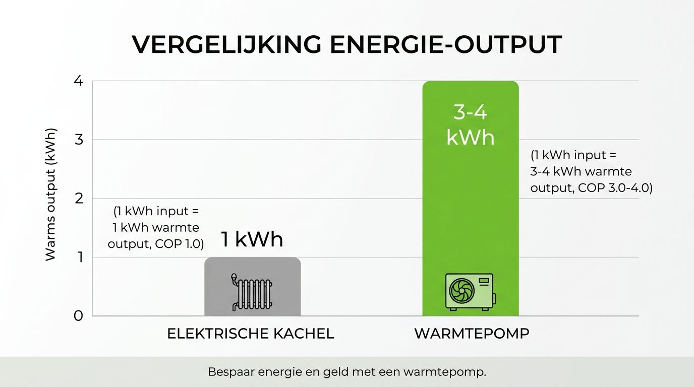 COP rendement warmtepomp elektrische kachel vergelijking grafiek