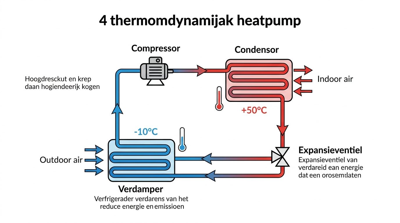 warmtepomp thermodynamische cyclus verdamper compressor condensor expansieventiel