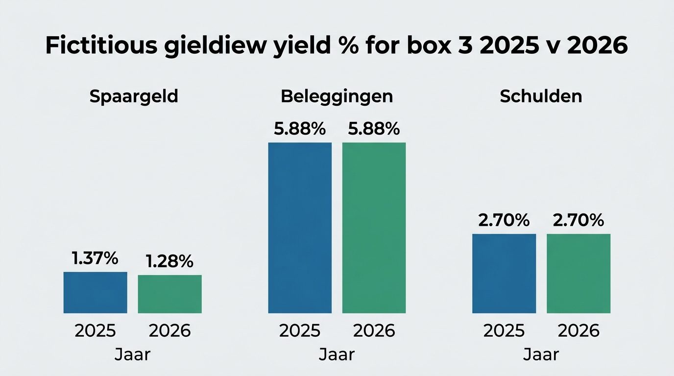 Vergelijking fictieve rendementpercentages box 3 voor 2025 en 2026