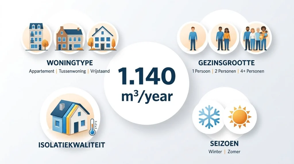 infographic gemiddeld gasverbruik Nederland 1.140 kubieke meter per jaar huishouden