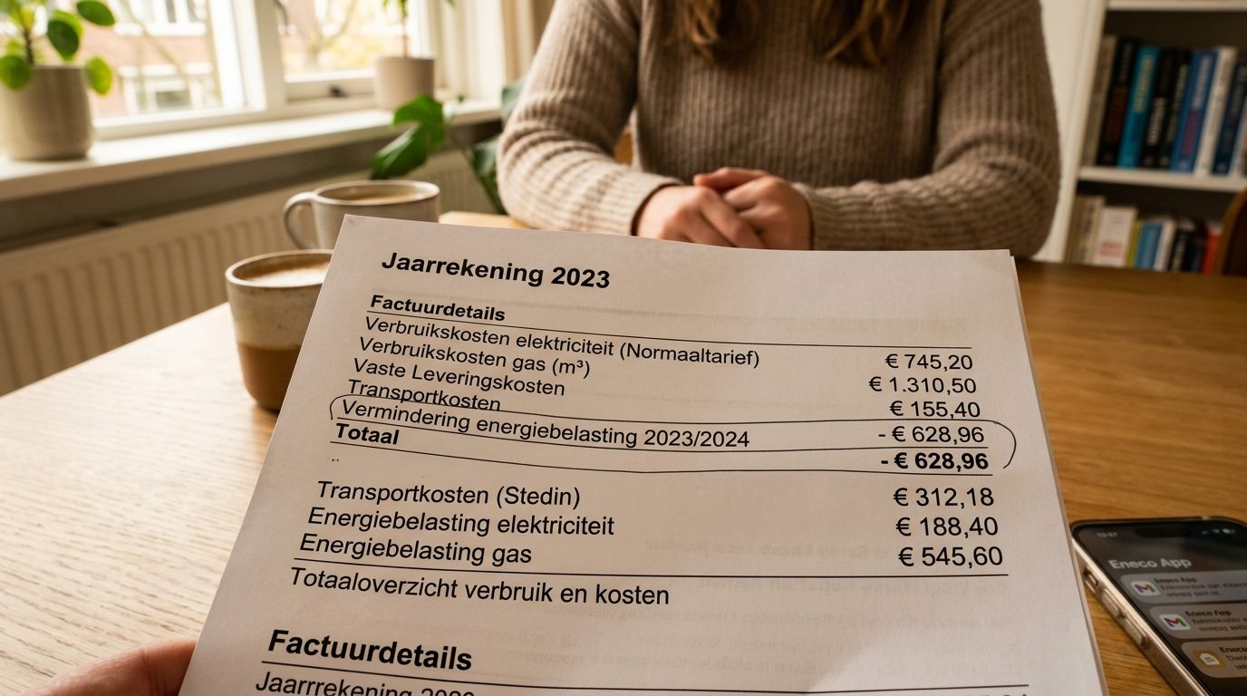 nederlandse energierekening close-up met vermindering energiebelasting regel zichtbaar