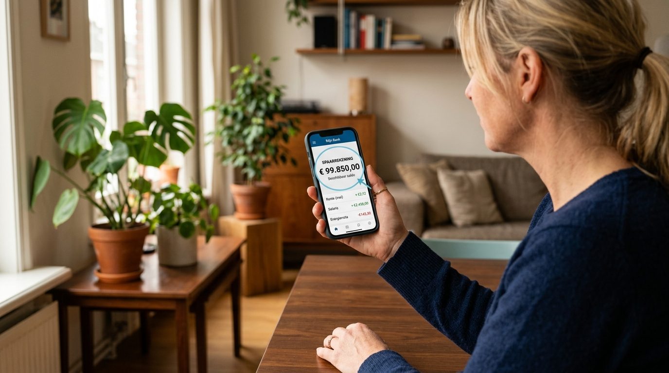 Nederlandse spaarrekening-app op smartphone met saldo en berekening belasting box 3