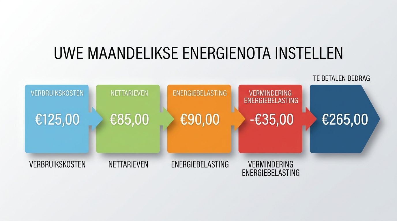opbouw energierekening met verbruikskosten nettarieven energiebelasting en vermindering energiebelasting