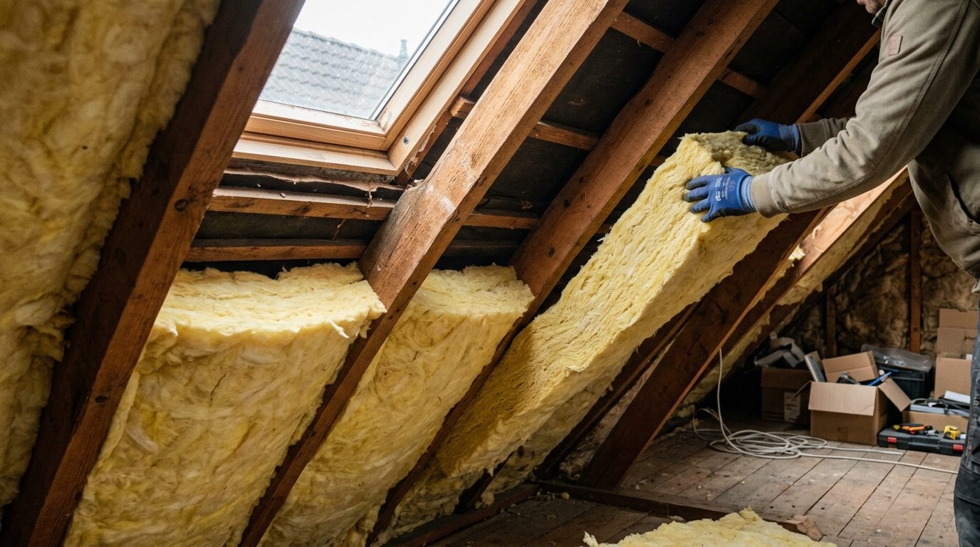 minerale wol isolatie schuin dak tussen gordingen ventilatiespouw