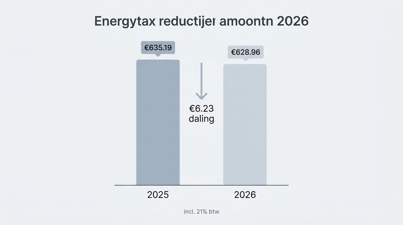 vergelijking vermindering energiebelasting 2025 versus 2026 daling 6 euro