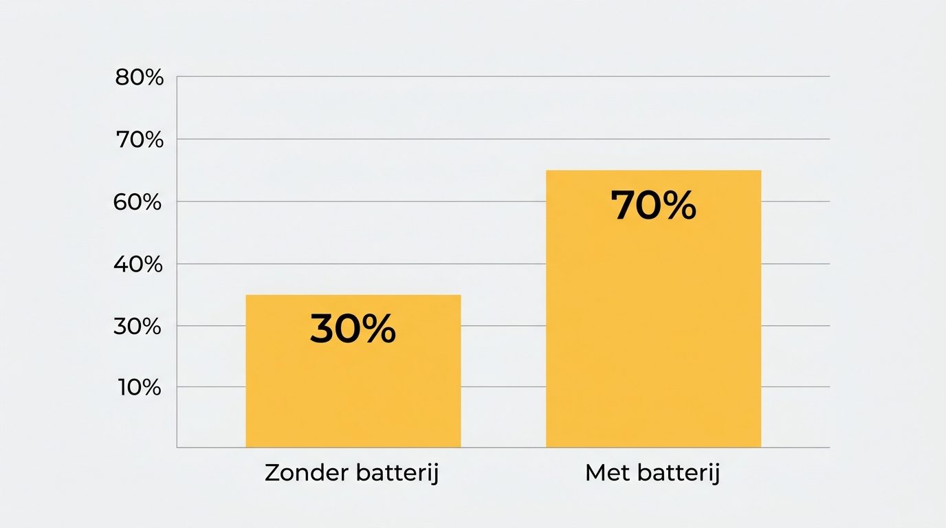 staafdiagram zelf-verbruik zonne-energie 30 procent zonder batterij 60 tot 80 procent met batterij
