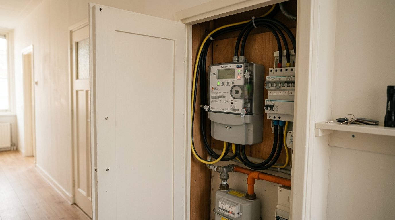 Nederlandse digitale energiemeter in meterkast huishouden
