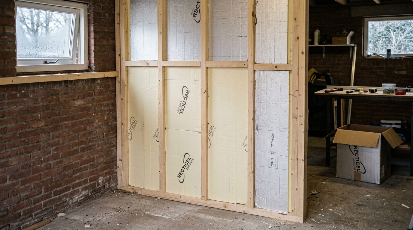 garage isoleren binnenmuur PIR-isolatieplaten houten frame Nederlands