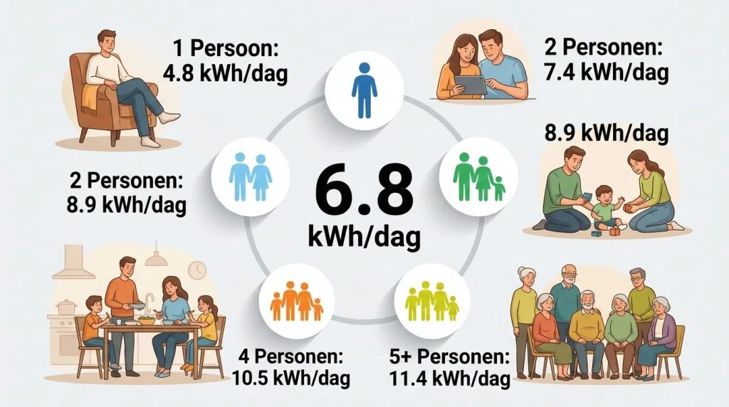 dagelijks stroomverbruik per gezinsgrootte 1 tot 5 personen kWh