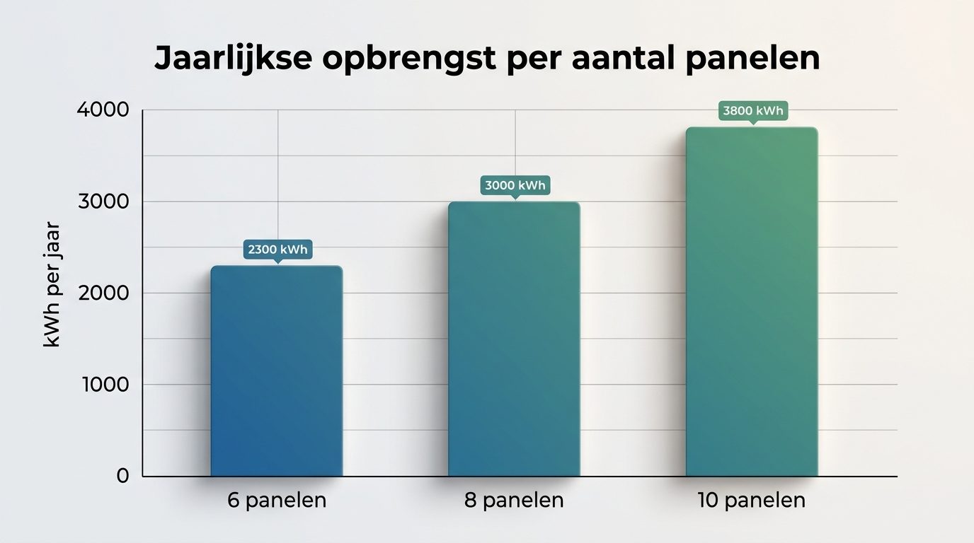 grafiek opbrengst zonnepanelen per jaar 6 8 10 panelen kWh
