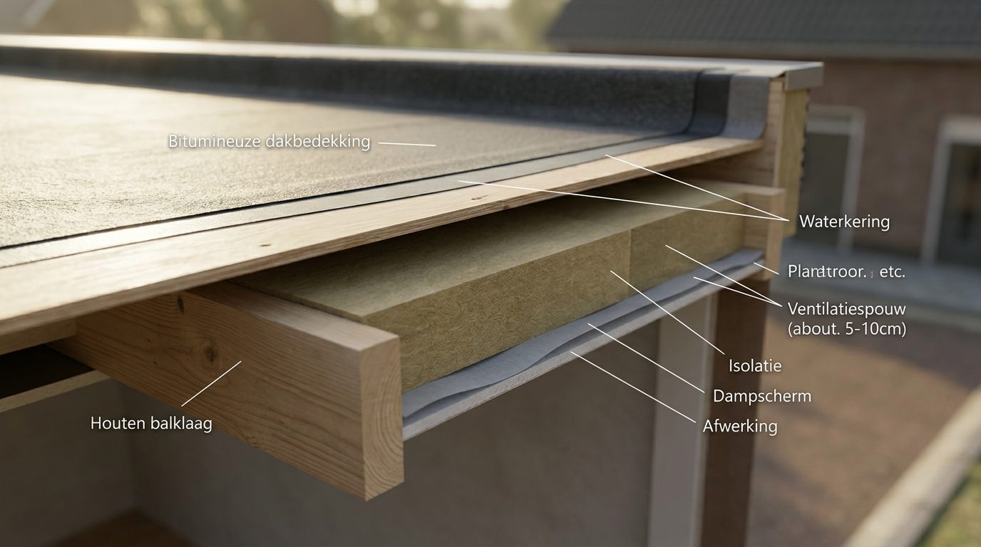 koud dak isolatie constructie doorsnede ventilatie luchtlaag