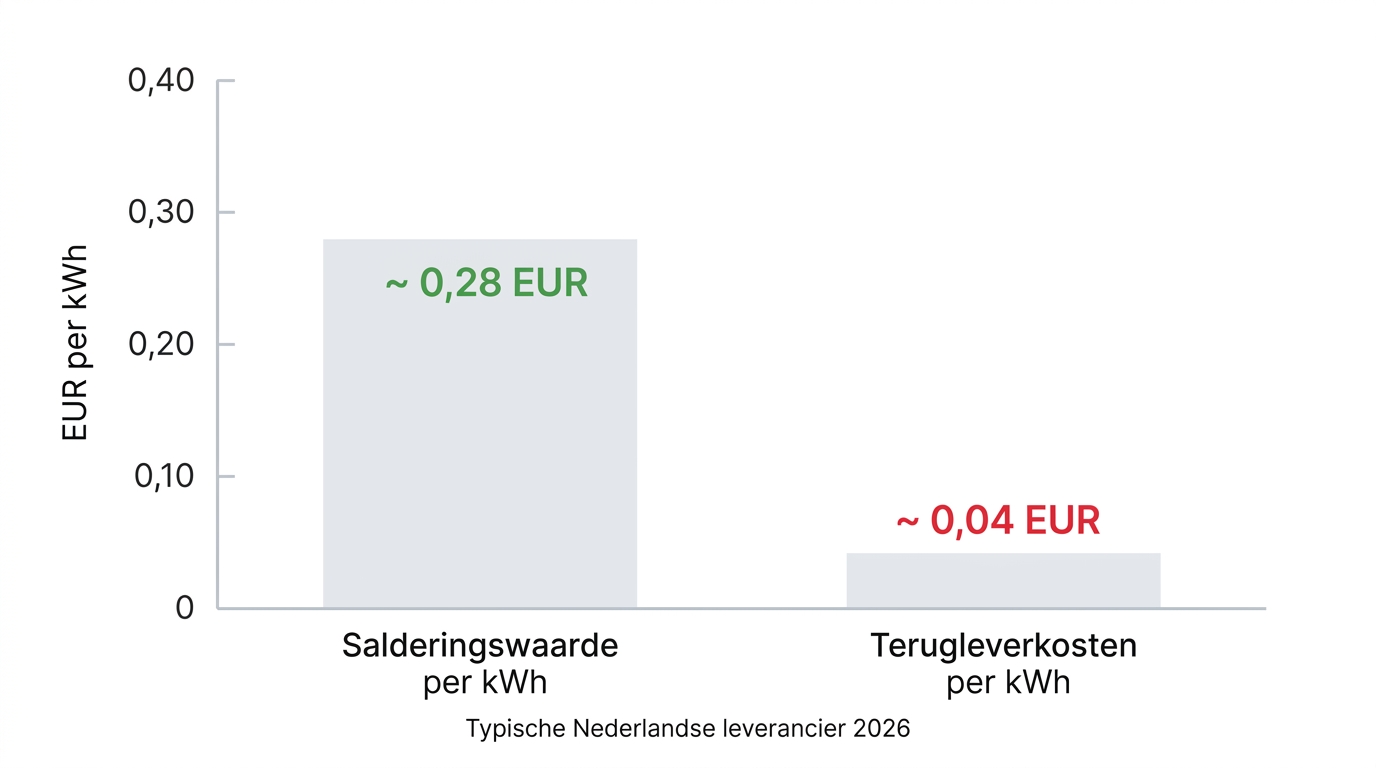 grafiek salderingswaarde terugleverkosten kilowattuur vergelijking