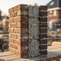 doorsnede Nederlandse spouwmuur met binnen- en buitenmuur, luchtspouw en ingeblazen isolatiemateriaal