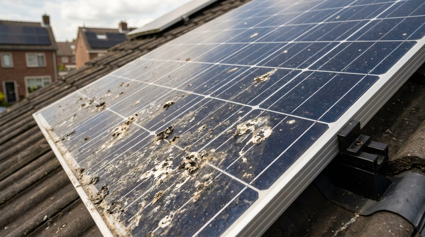 vogelpoep vervuiling zonnepaneel opbrengstverlies schade