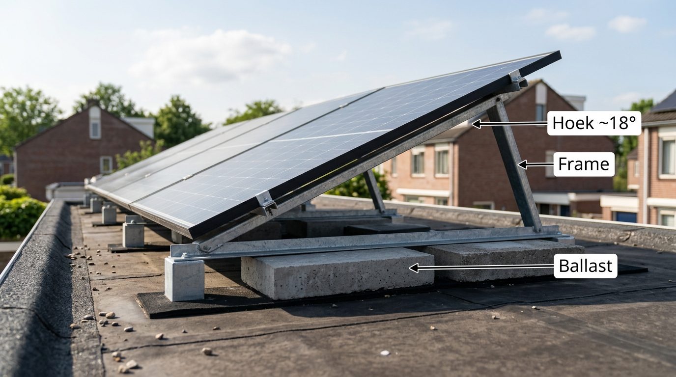 zonnepaneel frame ballast systeem plat dak montage detail gewicht